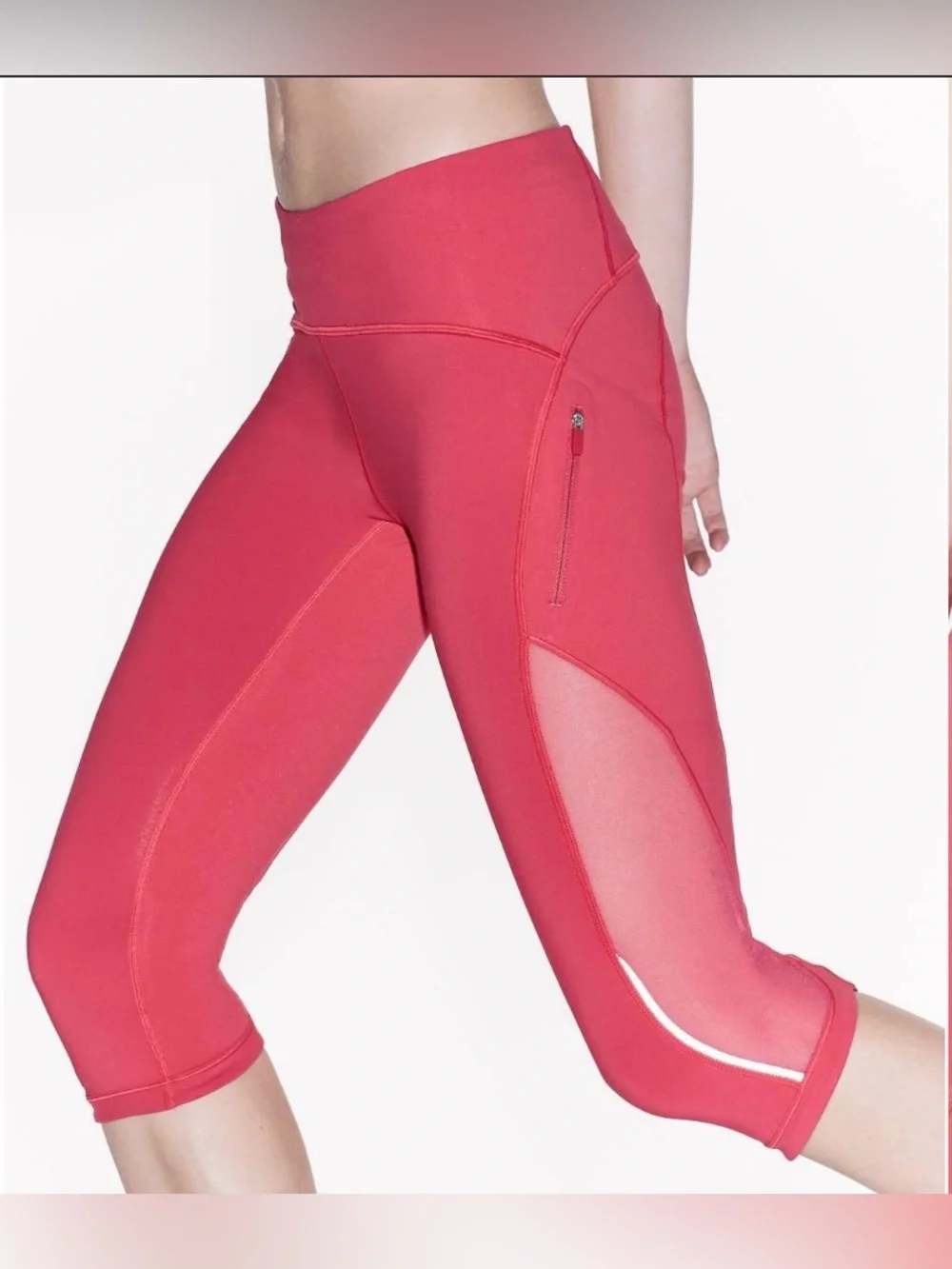 Lululemon Sun Runner Crop 17” Fuchsia Pink Mesh Running Leggings Size 8